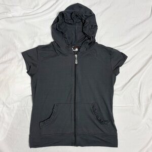 Y2K retro grey short sleeve hooded zip up